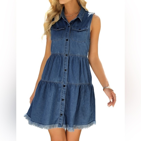 NWOT Luvamia Denim Sleeveless Button-Down Dress - Picture 1 of 4